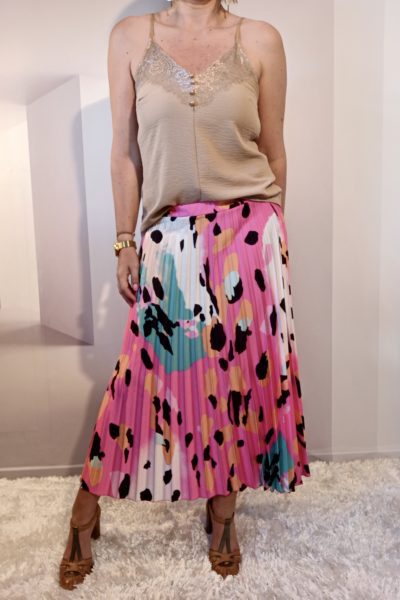 Jupe Plissée Imprimée Rose