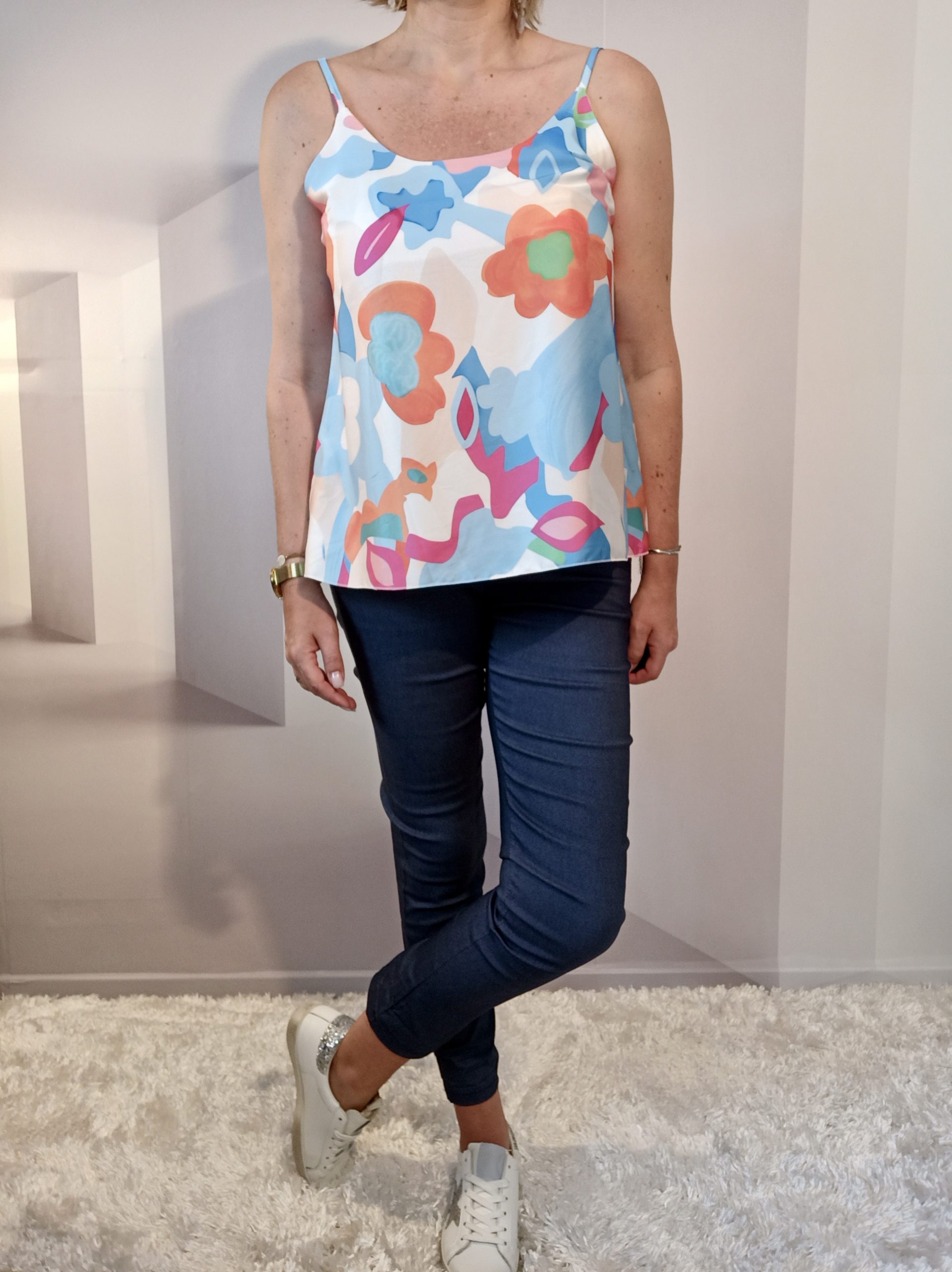 Débardeur Fleurs Bleu